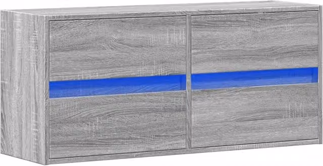 Berkfield Home TV Wall Cabinet with LED Lights in Grey Sonoma, W: 100 cm, D: 31 cm, H: 45 cm – 1