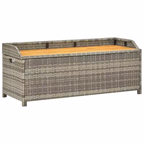 vidaXL Modern Grey Poly Rattan Garden Storage Bench with Acacia Wood, W: 120 cm, D: 50 cm, H: 50 cm