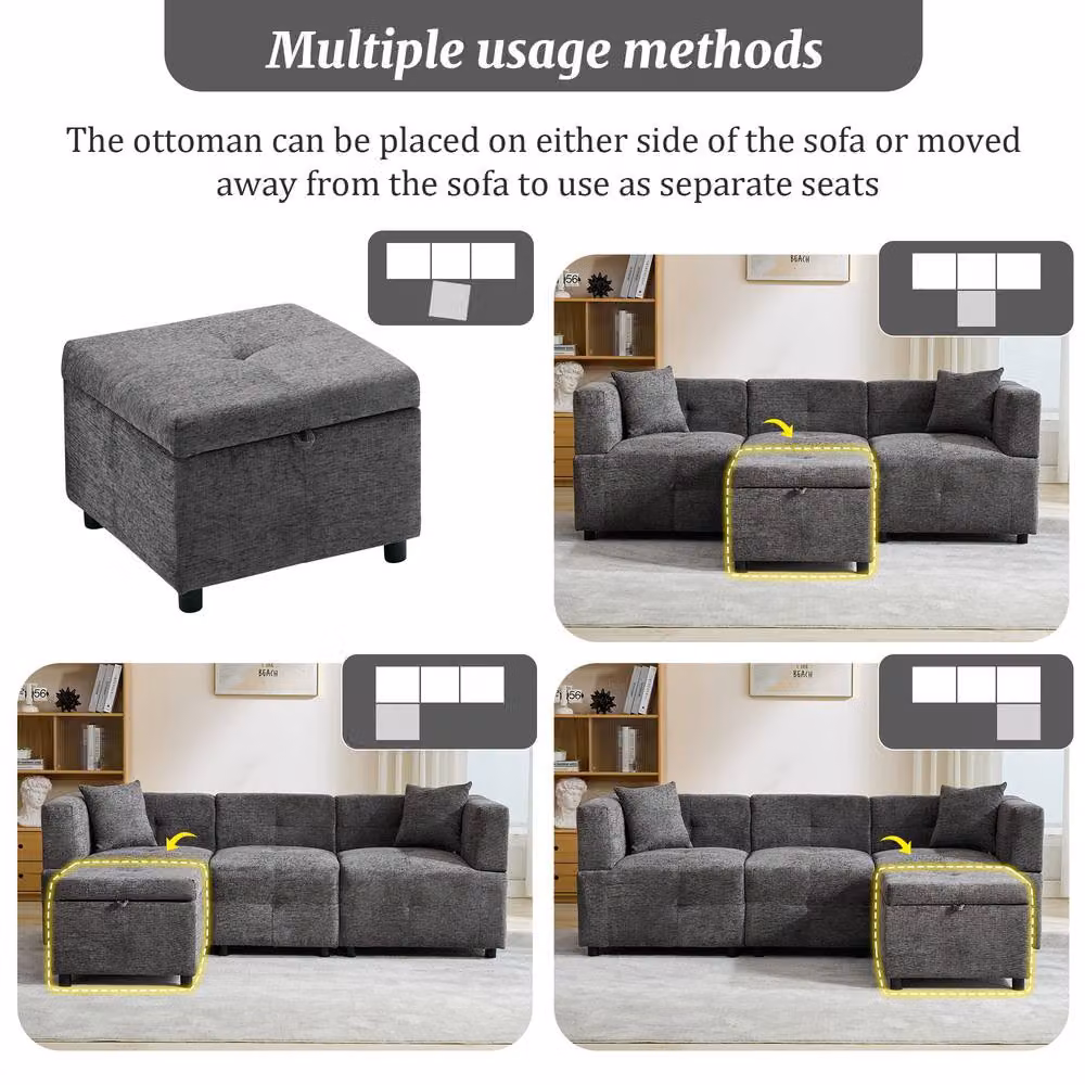 FENCHILIN L-Shaped Reversible Corner Sofa in Grey with Movable Storage Ottoman and Scatter Cushions – 4