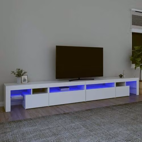 vidaXL Modern White TV Cabinet with Integrated LED Lights, W: 290 cm, D: 36.5 cm, H: 40 cm – 2
