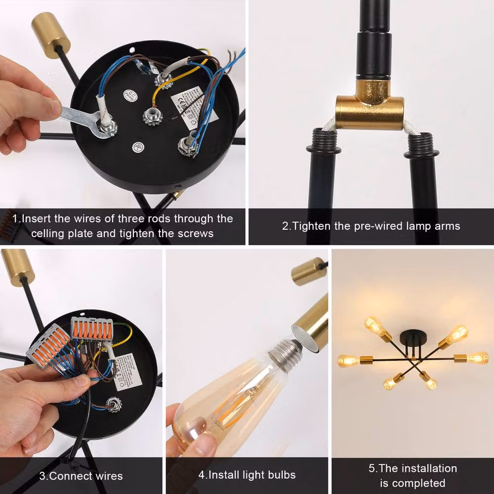 Goeco Modern Industrial Ceiling Light in Black and Gold/Brass – 5