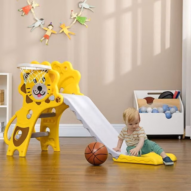 AIYAPLAY 2 in 1 Kids Indoor Slide in Yellow with Animal Design