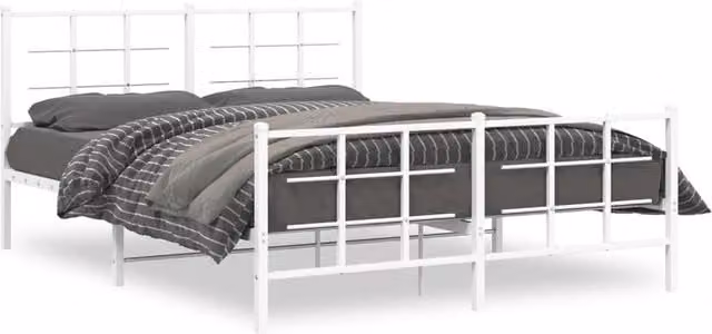 Berkfield Home Metal Bed Frame with Footboard in White, W/D/H: 150 x 200 cm