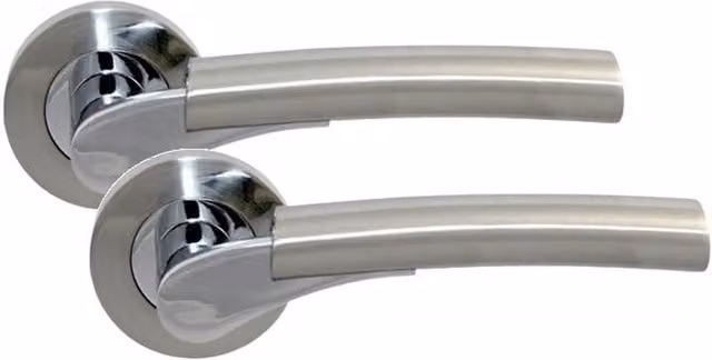 Golden Grace Bathroom Door Handle on Round Rose Set in Silver