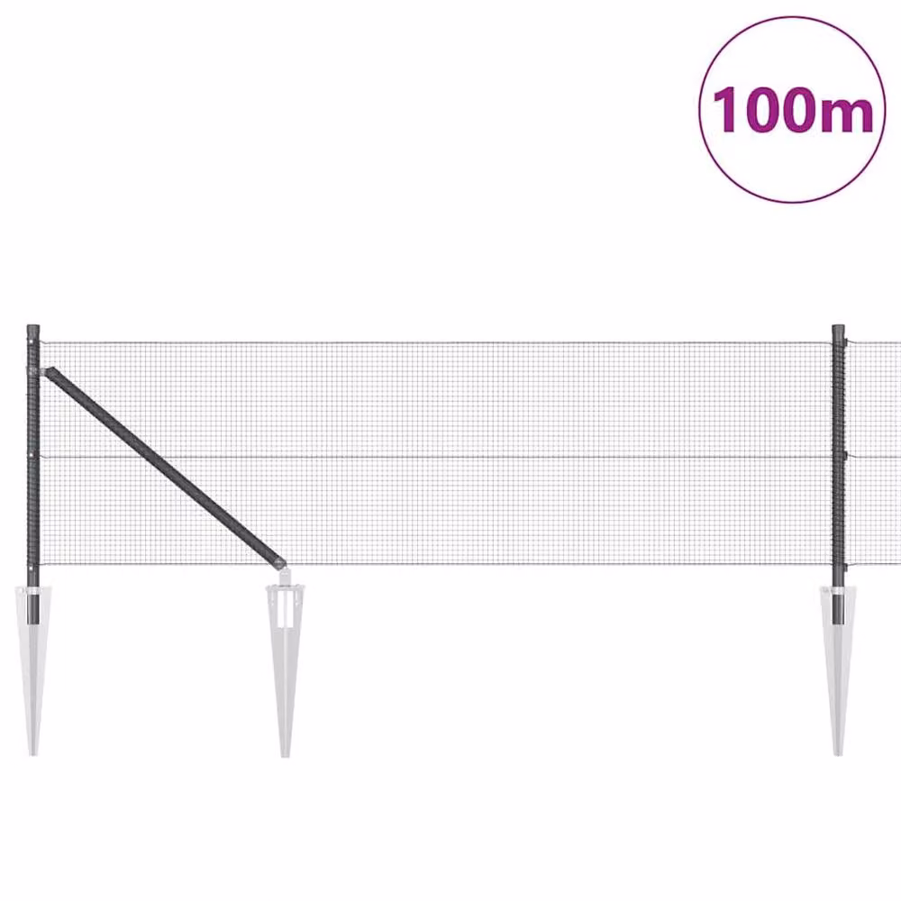 Berkfield Home Grey Steel Welded Wire Fence with 13 In-Ground Spike Posts, W: 0.5 m, L: 100 m – 2