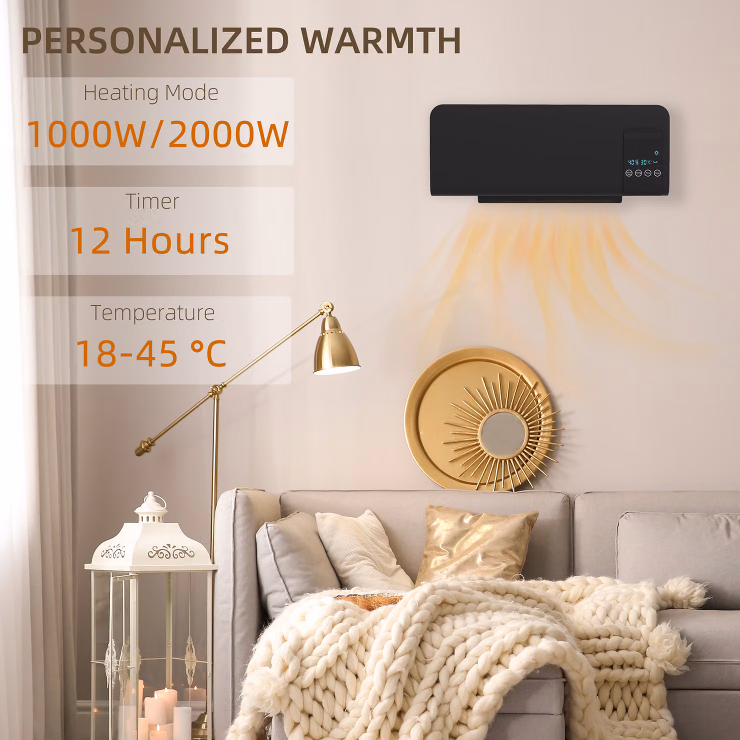 HOMCOM Black Wall Mounted Ceramic Fan Heater, 2000W with Remote Control, Timer and Overheat Protection – 4