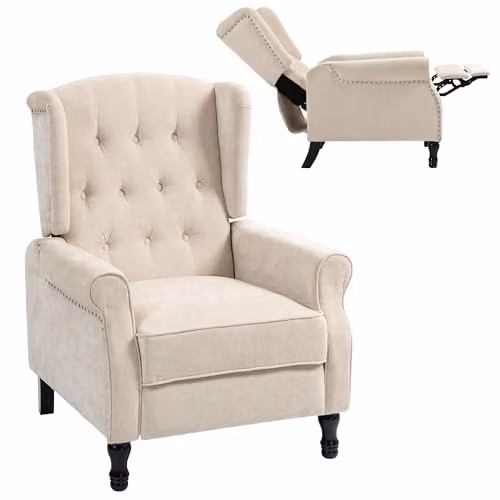 HOMCOM Vintage Wingback Recliner Armchair in Beige with Solid Wood Frame