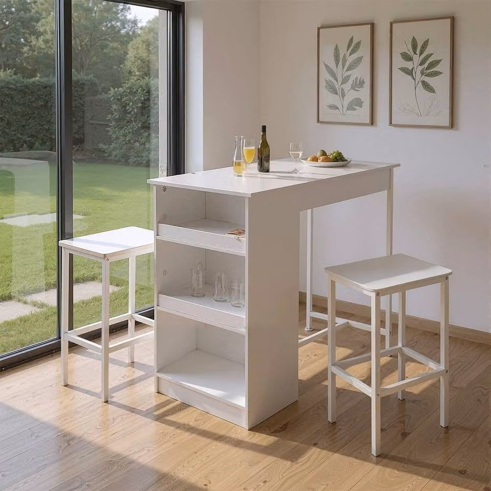 FLAVORA 3-Piece Breakfast Bar Table and Stools Set in White – 2
