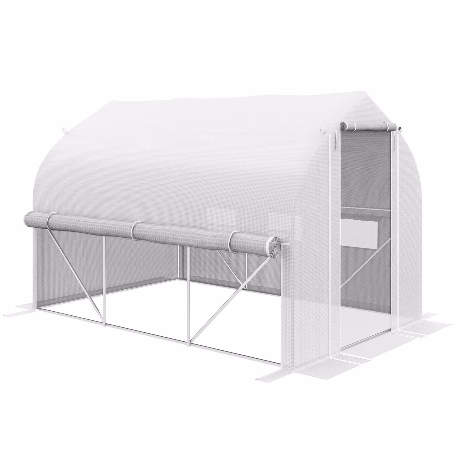 OUTSUNNY White Walk-in Tunnel Greenhouse with Roll Up Sidewalls and Mesh Door, W: 300 cm, D: 200 cm, H: 200 cm – 2