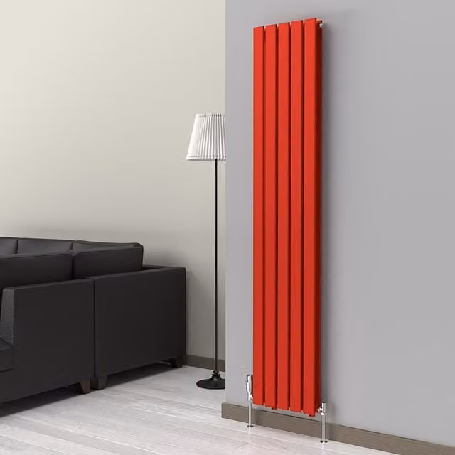 Lux Heat Flat Coloured Vertical Double Radiator in Poppy Red, H: 180 cm x W: 35 cm