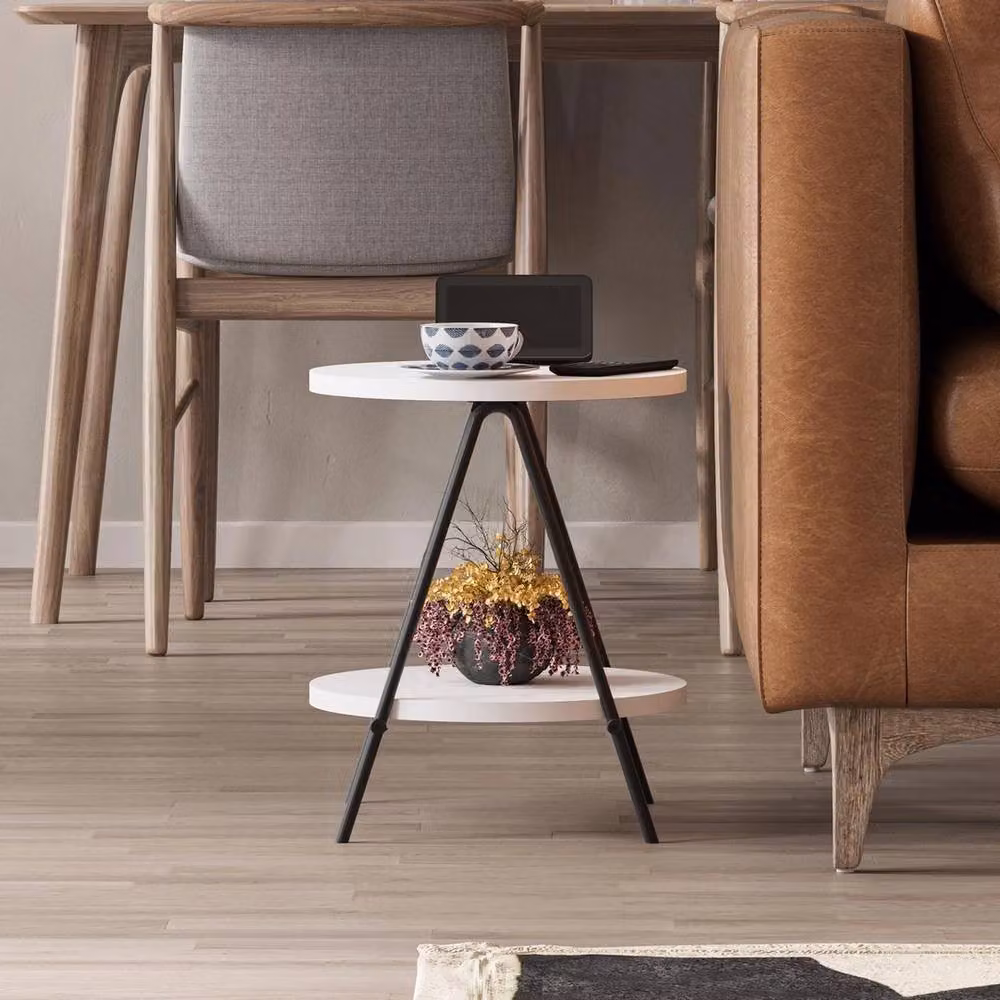 FORGEVIO Round 2 Tier Side Table with Metal Frame in Mocha Grey – 2