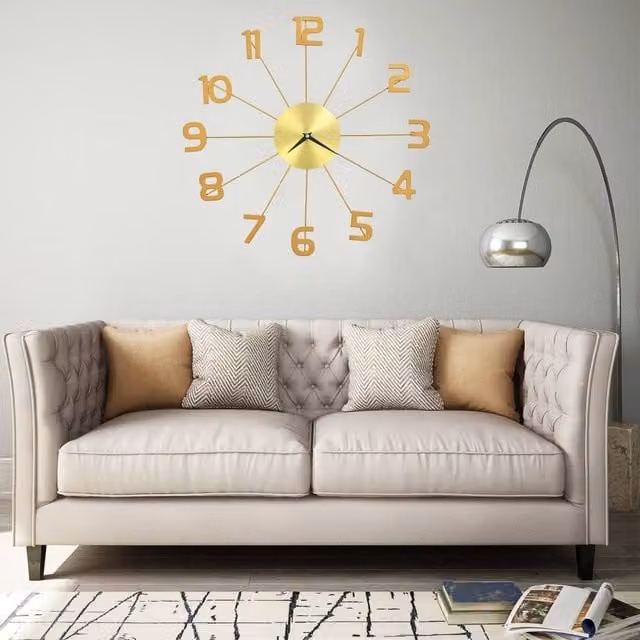 Berkfield Home Round Quartz Wall Clock in Gold Metal, Diameter: 50 cm