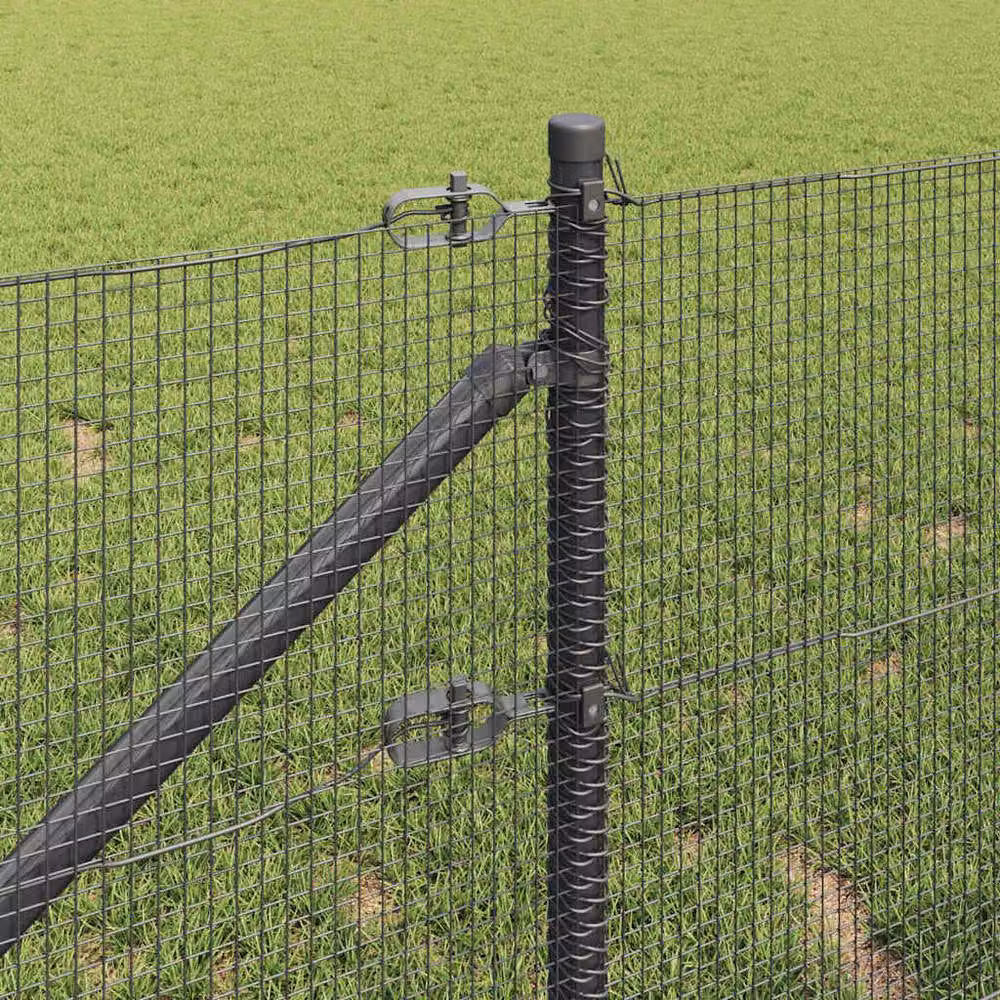 Berkfield Home Grey Steel Modern Welded Wire Fence with 13 Spike Posts, W: 50 m, H: 0.5 m – 3