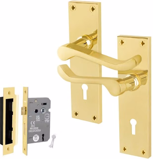 AFIT Polished Brass Scroll Handle Sashlock Set in Gold, W/H: 15.0 x 15.0 cm – 1
