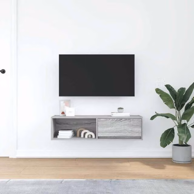 Berkfield Home Modern Grey Sonoma TV Cabinet in Engineered Wood W: 100 cm, D: 31 cm, H: 25.5 cm
