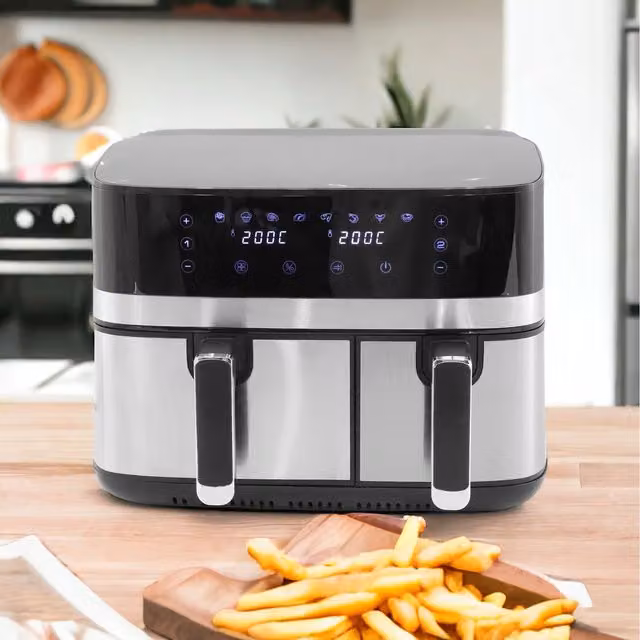 Sohler Dual Zone 8.2L Electric Air Fryer with Digital Display in Black and Silver