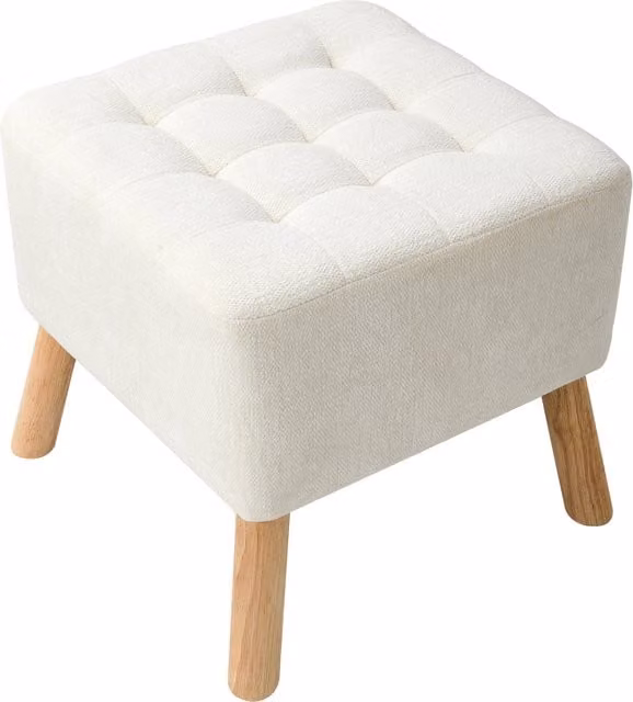 Livingandhome White Chenille Upholstered Cube Footstool