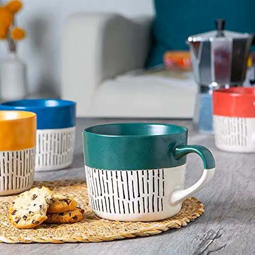 Nicola Spring Ceramic Dipped Dash Stoneware Coffee Mug, Green, 475ml – 4