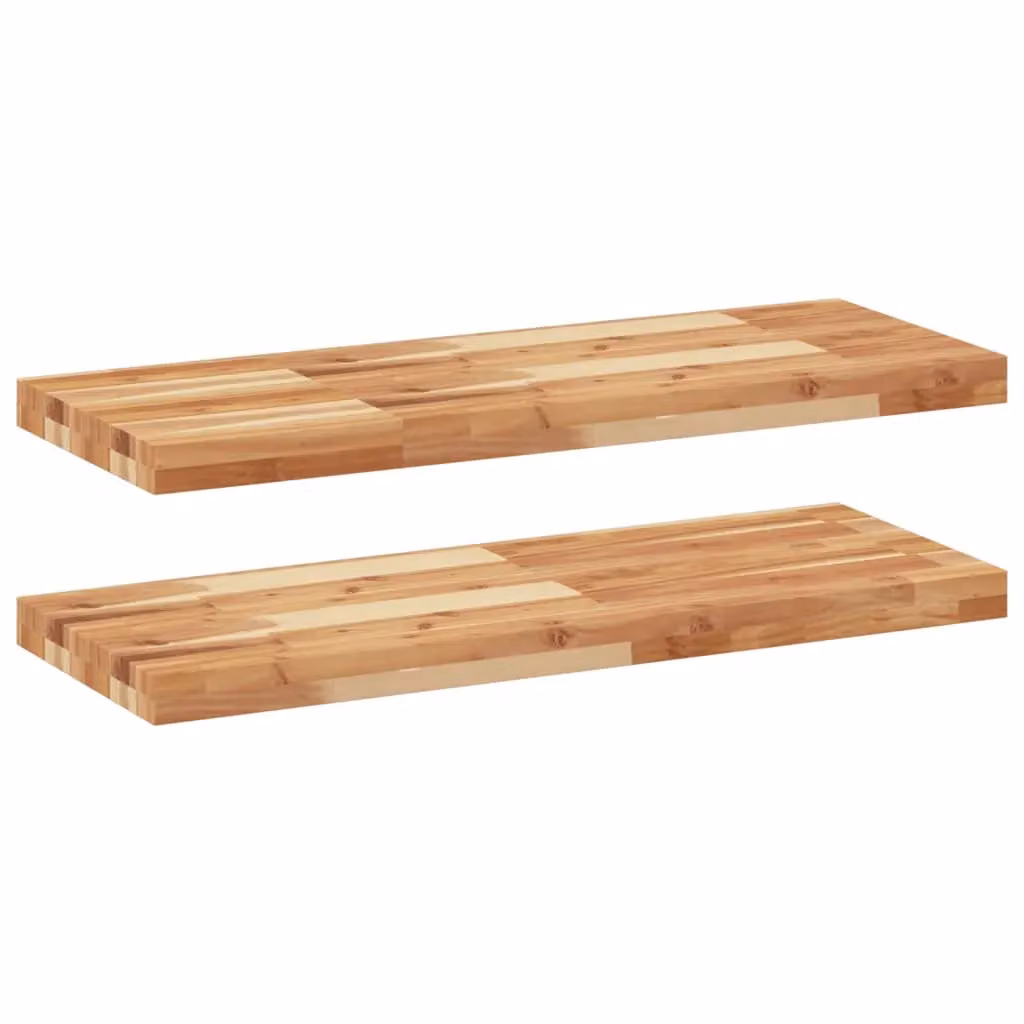Berkfield Home Set of 2 Floating Acacia Wood Shelves, Brown Oil Finish, W/D/H: 100 x 30 x 4 cm