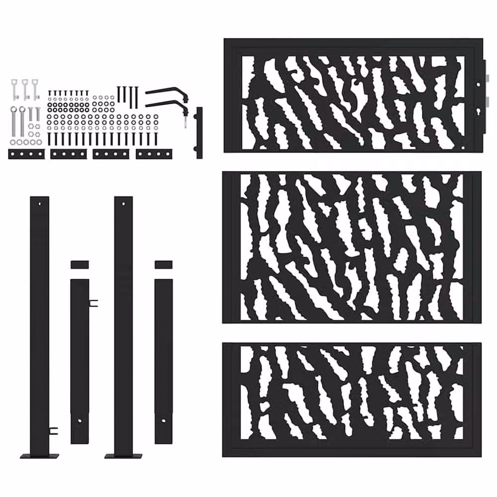 Berkfield Home Beautiful Garden Gate in Black Steel with Trace Design, W: 105 cm, H: 130 cm – 4