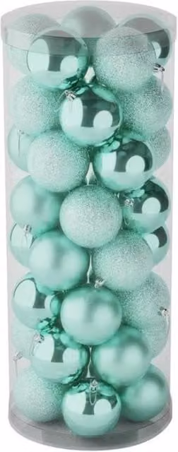 KDMD 48 Mint Green Christmas Baubles in Matt, Shiny and Glitter Finishes, Diameter: 8 cm – 1