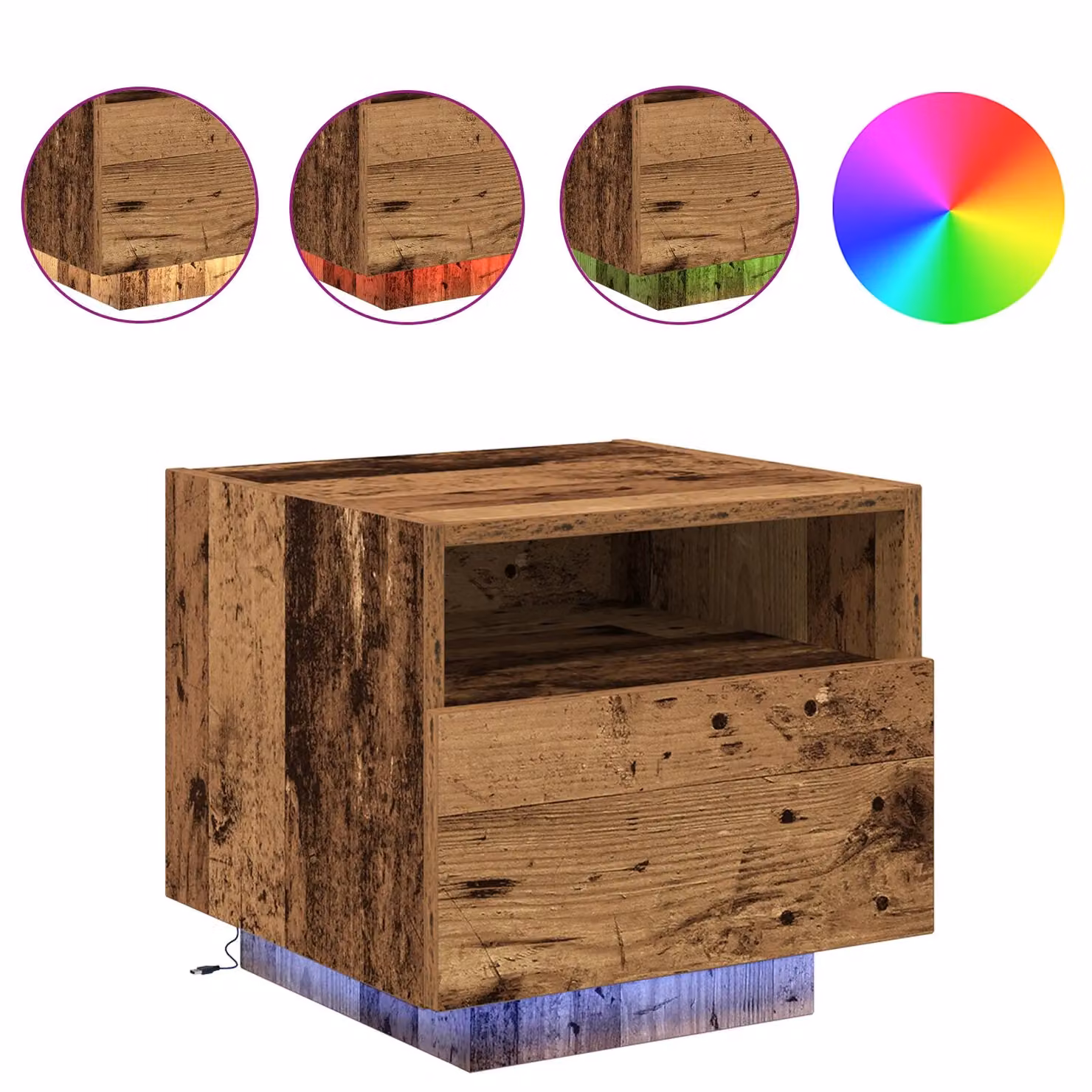 Berkfield Home Set of 2 Rustic Brown Wood Bedside Cabinets with Integrated LED Lights, W: 40 cm, D: 39 cm, H: 37 cm – 4