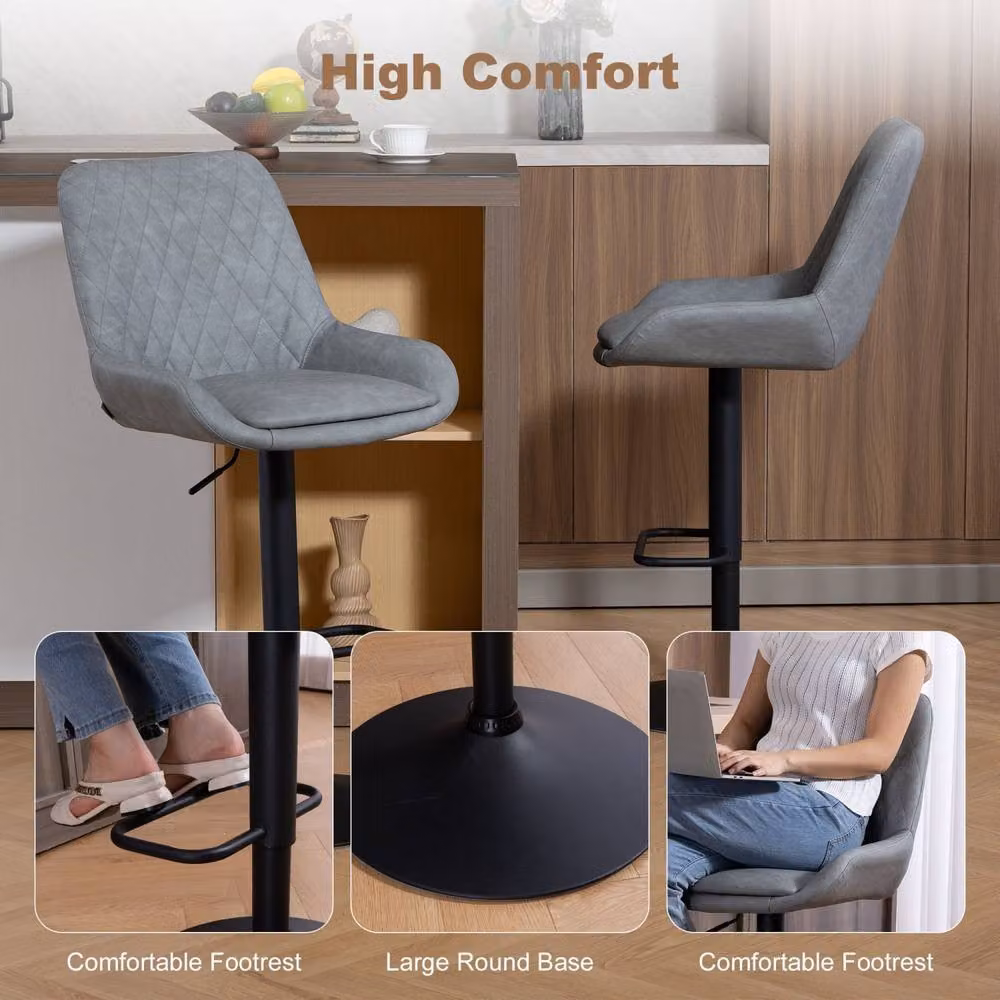 Wyld Haus Taraneno Set of 2 Retro Adjustable Bar Stools in Light Grey Faux Leather – 6