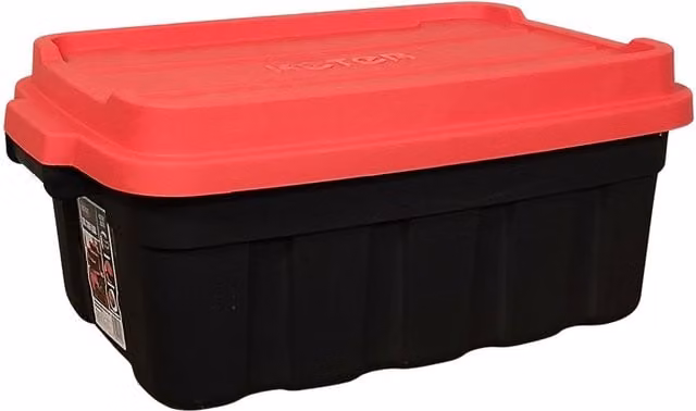 Samuel Alexander 37L Tuff Stackable Storage Box with Lid and Carry Handles, Black and Red, W/D/H: 41.0 x 25.0 x 41.0 cm