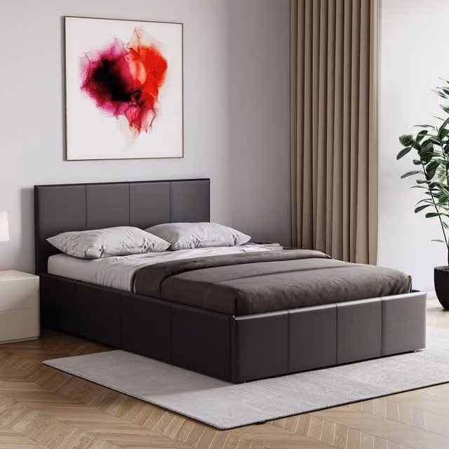 Vida Designs Lisbon Small Double Ottoman Bed Frame in Black Synthetic Leather