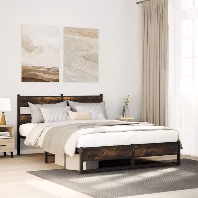 Berkfield Home Metal Bed Frame in Smoked Oak Brown, W: 160 cm, D: 200 cm – 1