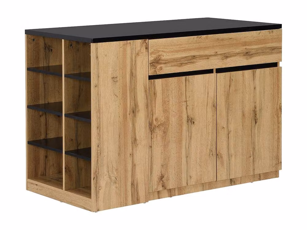 Vente-unique MEILI Kitchen Island with Storage in Black and Natural, W/D/H: 130 x 65 x 90 cm – 2
