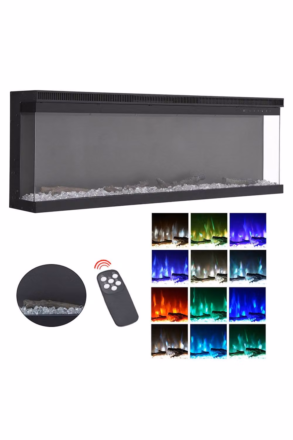 Living and Home 70 Inch 3-Sided Electric Fireplace in Black with Remote and 12 Colour Options – 5