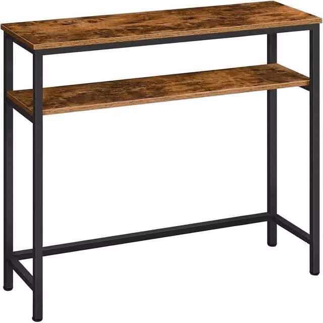 FORGEVIO Brown Adjustable Height Console Hallway Table, W: 80 cm, D: 24 cm, H: 80 cm – 1