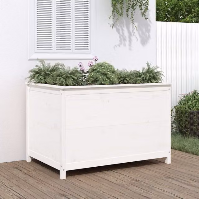 Berkfield Home Garden White Wooden Raised Bed W/D/H: 119.5 x 82.5 x 78 cm
