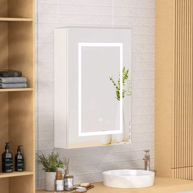 KEEPREAPER White LED Bathroom Mirror Cabinet with Integrated Lighting and Sensor Switch, W: 50 cm, H: 70 cm