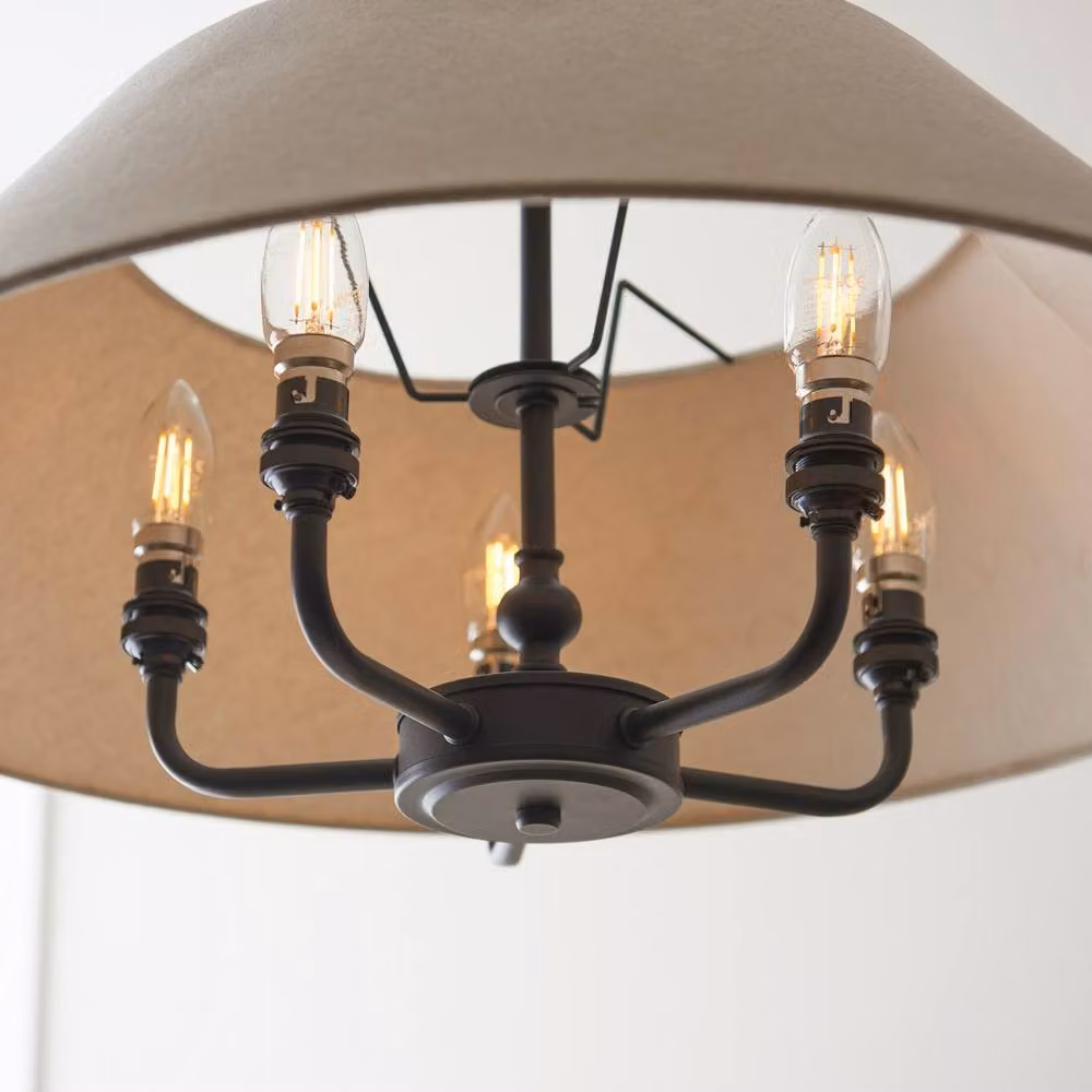 Netlighting Lille Multi Arm Pendant Light in Matt Black and Beige Faux Linen with 5x B22 Sockets – 2