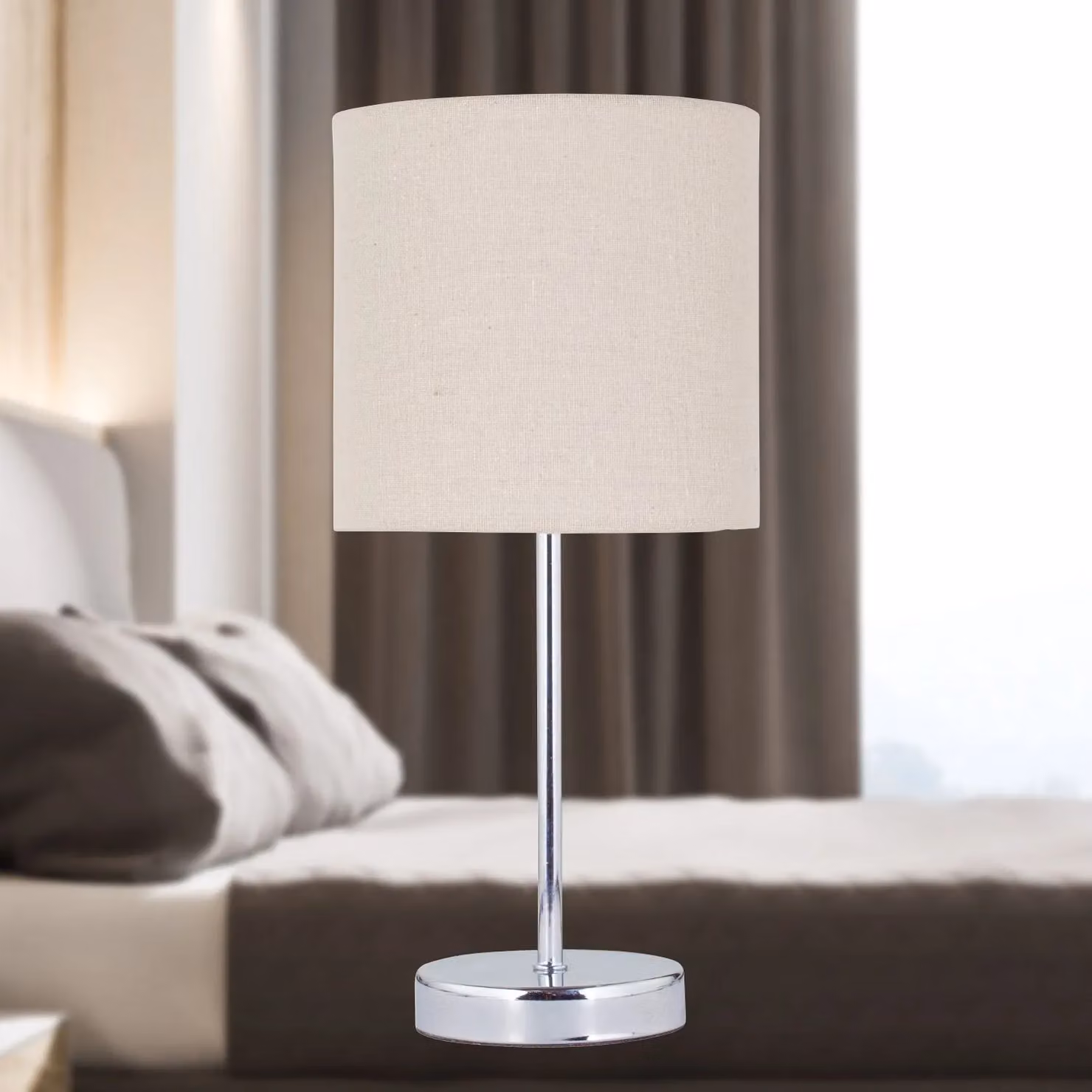 First Choice Lighting Set of 2 Chrome Touch Operated Dimmable Table Lamps with Silver Linen Shades – 3