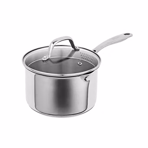 Kuhn Rikon Silver 18/10 Stainless Steel Uncoated Saucepan with Glass Lid and Pouring Spout, 3.7 l, Diameter: 20 cm