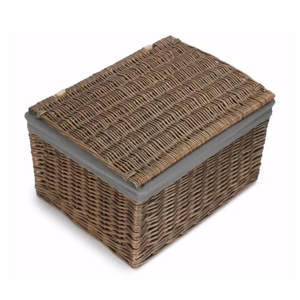 Red Hamper Antique Wash Grey Wicker Storage Basket with Removable Cotton Lining, W/D/H: 47.0 x 35.0 x 27.0 cm – 2