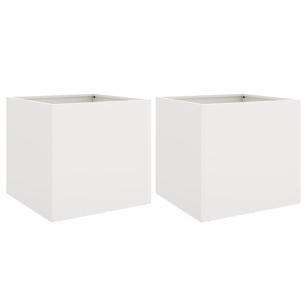 Berkfield Home Steel Tub Planters, 2 Pack, White, W: 42 cm, D: 40 cm, H: 39 cm – 3