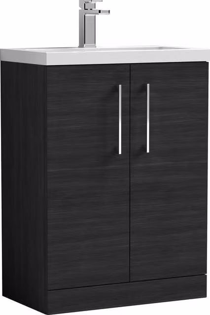 Balterley Modern Black Wood Freestanding Bathroom Vanity Basin Unit with Soft Close Hinged Doors, W: 60 cm, H: 84 cm – 1