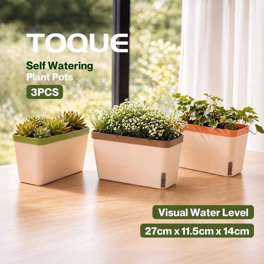 Kelvenix 3-Piece Self Watering Planter Set in Multicolour for Indoor, Herb, Vegetable and Ornamental Gardens, W/D/H: 27.0 x 14.0 x 11.5 cm – 2