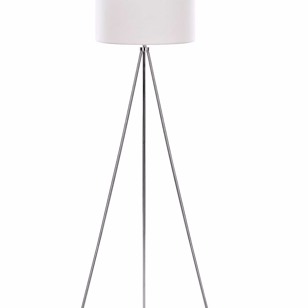 Wyld and Coco Silver Tripod Floor Lamp with White Fabric Drum Shade, Height: 148 cm – 2