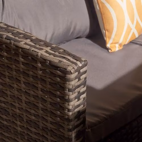 Home Treats 9 Seater Rattan Garden Furniture Set with L Shape Corner Sofa, Table and Stools in Grey – 3