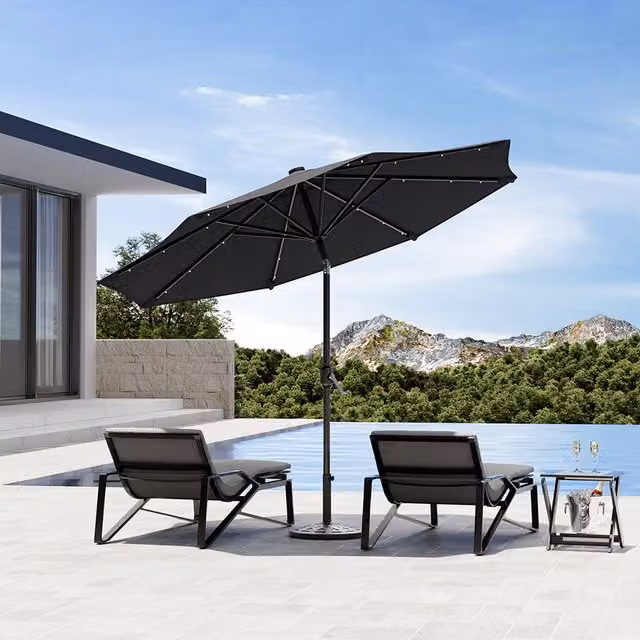 Komore Solar-Powered Lighted Garden Parasol with Resin Stand in Anthracite Grey