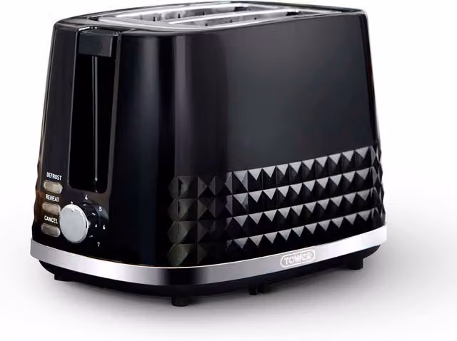 Tower Solitaire 2 Slice Toaster with Black Chrome Accents, Black