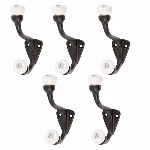 Hammer and Tongs White Ceramic and Metal Ball Hat and Coat Hooks, Pack of 5, Wall Mounted – 1