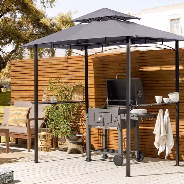 Wyld and Coco Grey Hip Garden Gazebo with Powder Coated Steel Frame and UV Protective Canopy, W/D/H: 245 x 240 x 185 cm – 1