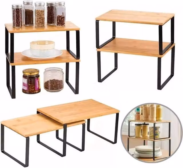 Nordara 2-Tier Bamboo Spice Rack Set in Brown