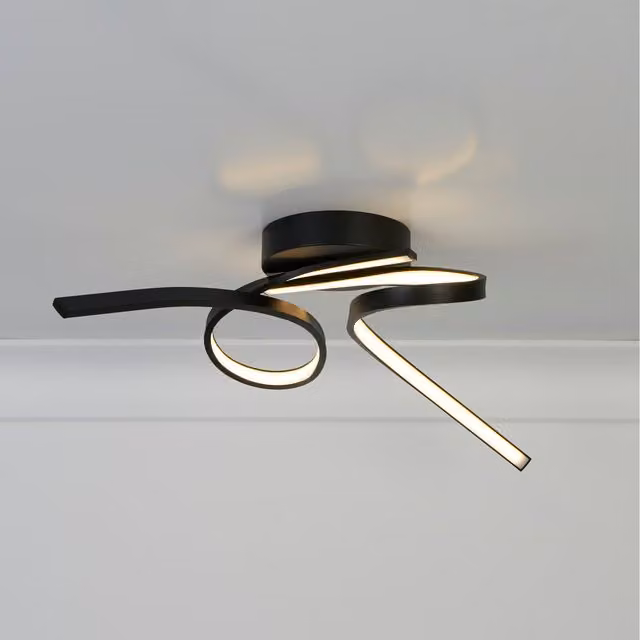 Houston LED Flush Ceiling Light in Black Metal